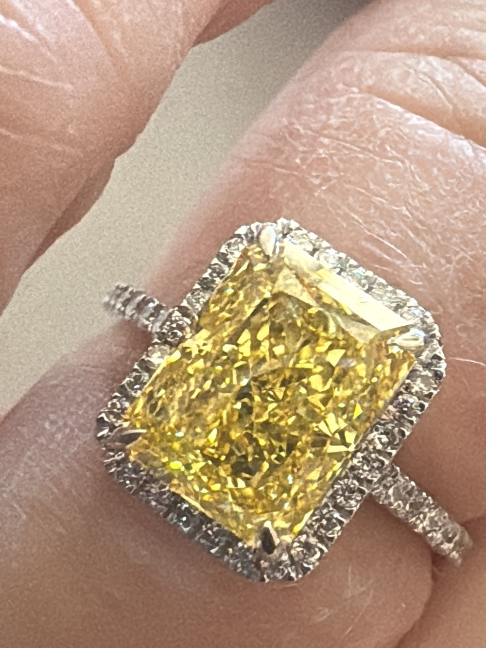 3.5 Carat Lab Grown Radiant Carat Center Stone Halo Ring Lab Grown Side Diamonds